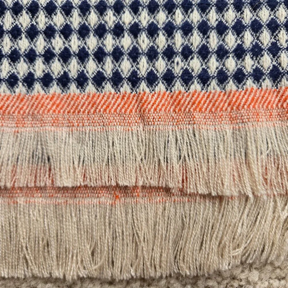 NWOT Oversized Scarf 4 Pattern Design Herringbone Diamond White Navy - Picture 4 of 8